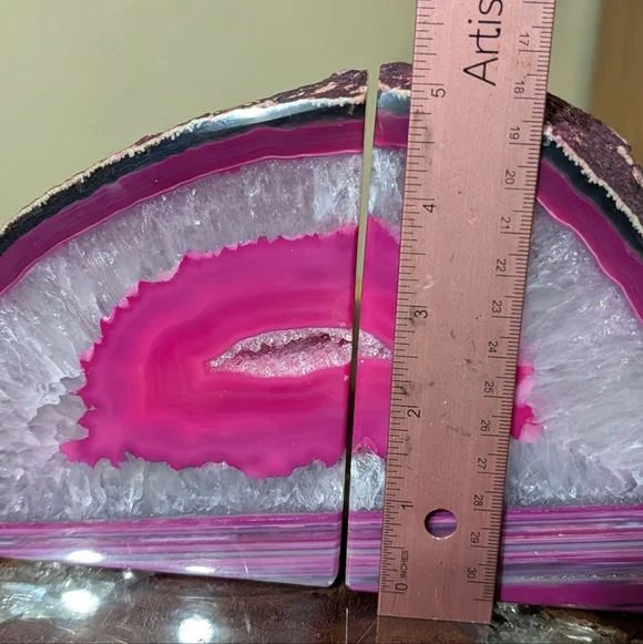 Pair of Brazilian Agate Geodes Dyed Pink Polished Sections for Bookends, Etc - Picture 7 of 14